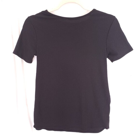 Bombom Women Black Short Sleeve Unique Cut Shirt Blouse Size Small Made in USA - Picture 10 of 13